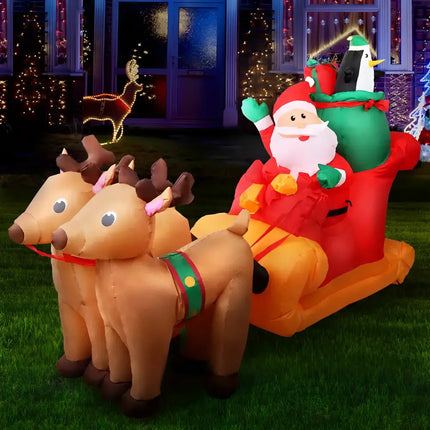 Inflatable Santa in sleigh pulled by reindeer for 2.2M Christmas Inflatable Santa Sleigh Decorations
