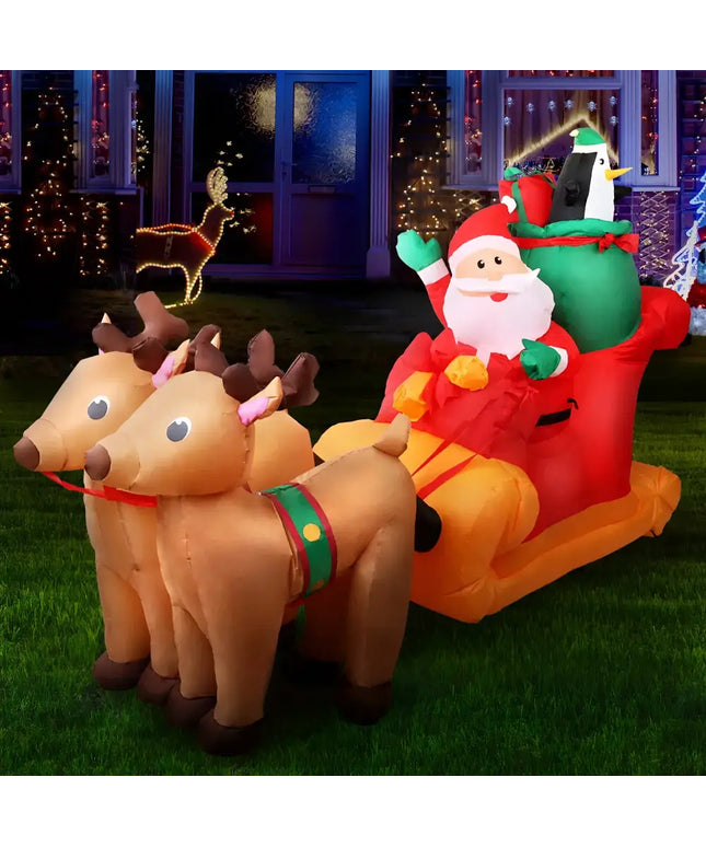 Inflatable Santa in sleigh pulled by reindeer for 2.2M Christmas Inflatable Santa Sleigh Decorations
