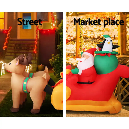 2.2M Christmas Inflatable Santa Sleigh illuminated decoration for outdoor holiday display