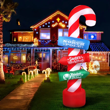 Inflatable candy cane signpost for Christmas decorations in the 2.4M illuminated candy pole display
