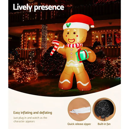 Inflatable Gingerbread Man Christmas decoration illuminated for festive holiday display