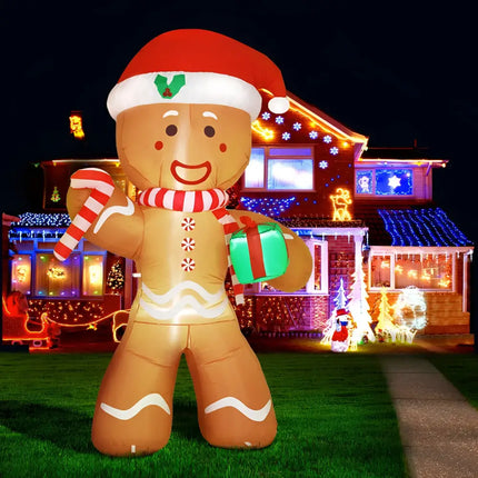 Inflatable gingerbread man with Christmas decorations for 2.4M Christmas Inflatable Gingerbread Man Illuminated Decorations