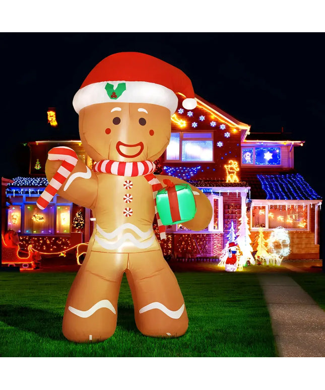 Inflatable gingerbread man with Christmas decorations for 2.4M Christmas Inflatable Gingerbread Man Illuminated Decorations
