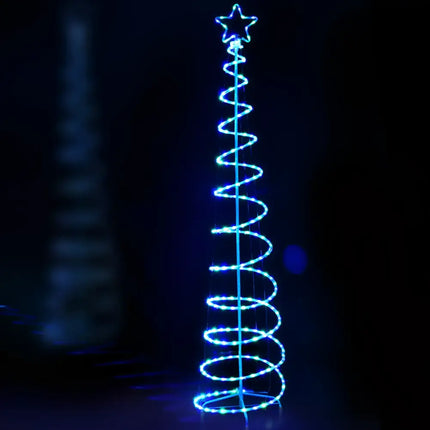 Blue LED spiral Christmas tree featured in 2.4M Christmas Tree LED Solar Motif Lights display