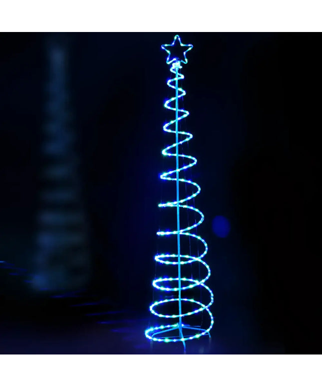 Blue LED spiral Christmas tree featured in 2.4M Christmas Tree LED Solar Motif Lights display
