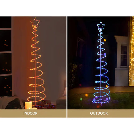 Illuminated spiral Christmas tree with LED solar motif lights for festive decor