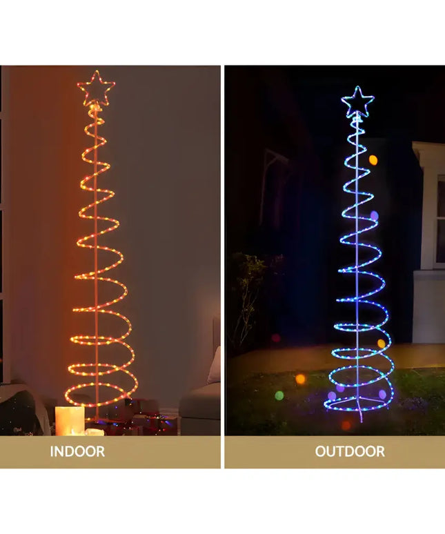 Illuminated spiral Christmas tree with LED solar motif lights for festive decor