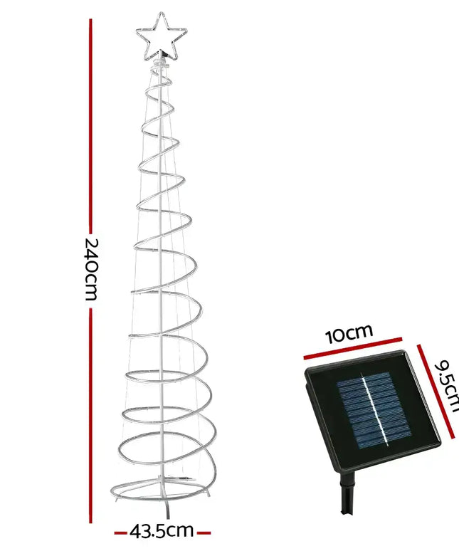 Spiral Christmas tree with LED lights and solar panel for eco-friendly holiday decoration