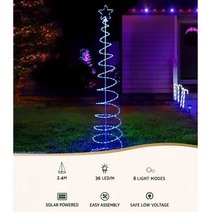 Spiral Christmas tree with LED solar lights for festive holiday decoration