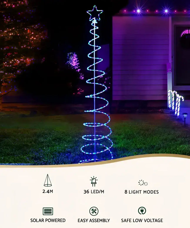 Spiral Christmas tree with LED solar lights for festive holiday decoration