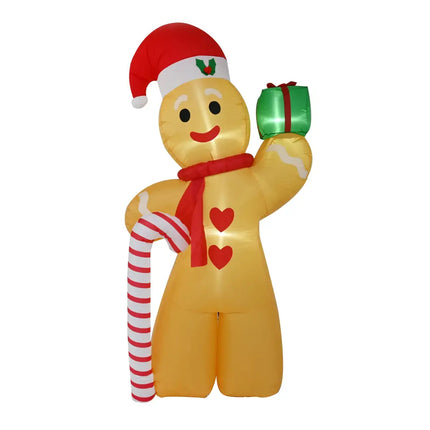 Inflatable Gingerbread Man with Santa Hat and Gift for Christmas holiday decor