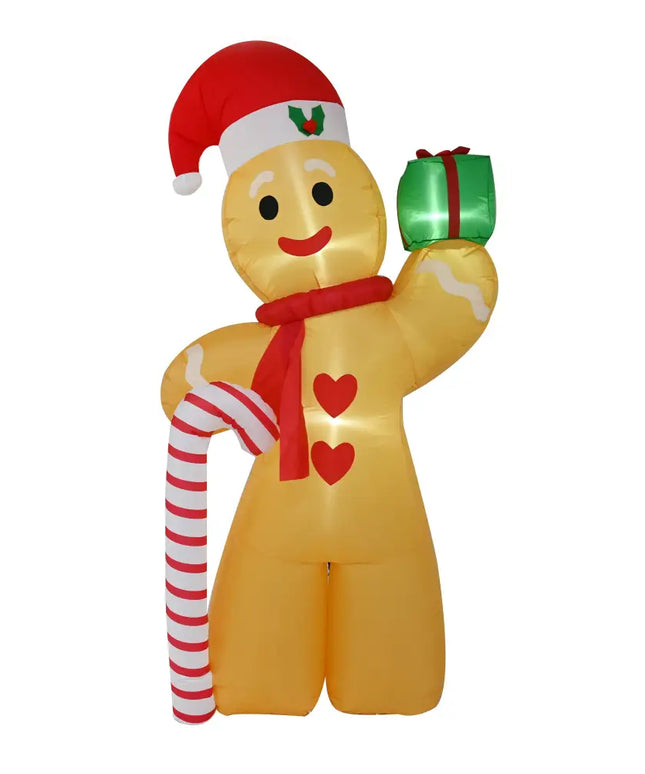 Inflatable Gingerbread Man with Santa Hat and Gift for Christmas holiday decor