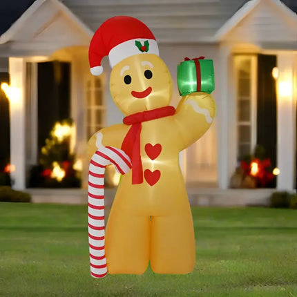 Inflatable Gingerbread Man with Candy Cane and Gift for festive decor