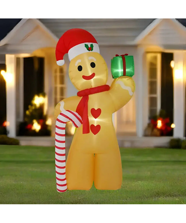 Inflatable Gingerbread Man with Candy Cane and Gift for festive decor