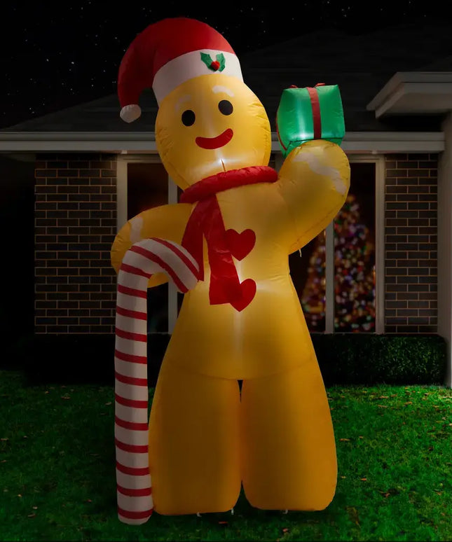 Inflatable Gingerbread Man Christmas decoration with Cane for festive holiday decor