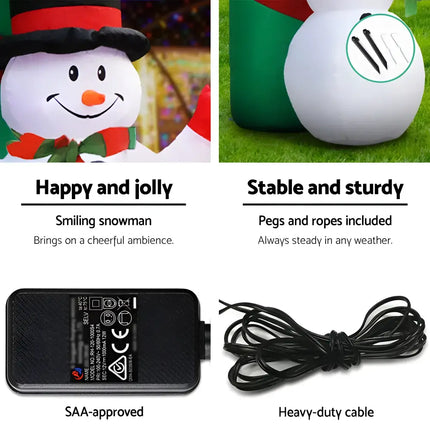 Inflatable snowman features illuminated decorations for 2.8 meter Christmas archway display