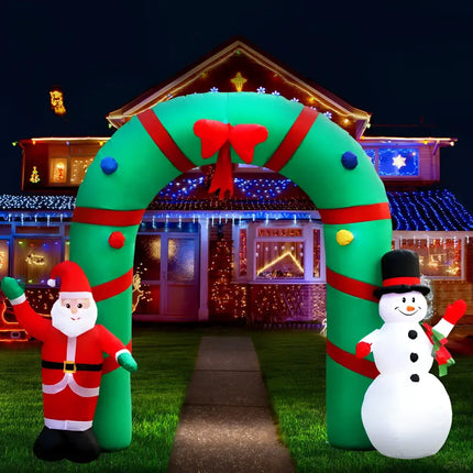 Inflatable Christmas archway with Santa and snowman for festive outdoor decorations