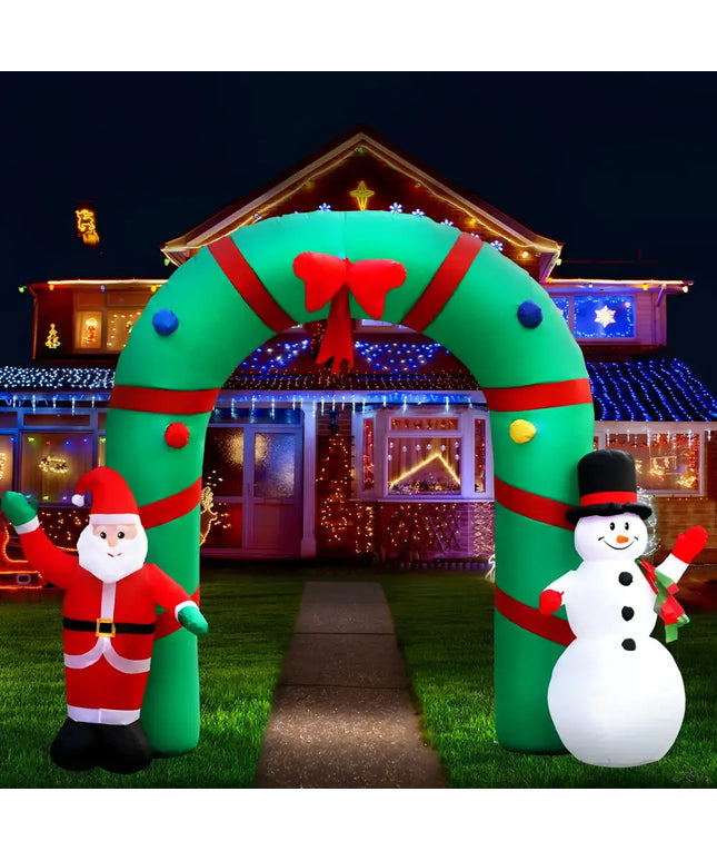 Inflatable Christmas archway with Santa and snowman for festive outdoor decorations