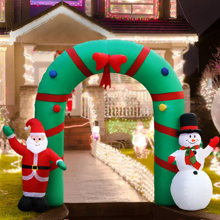 Inflatable Christmas archway illuminated for festive holiday decoration display