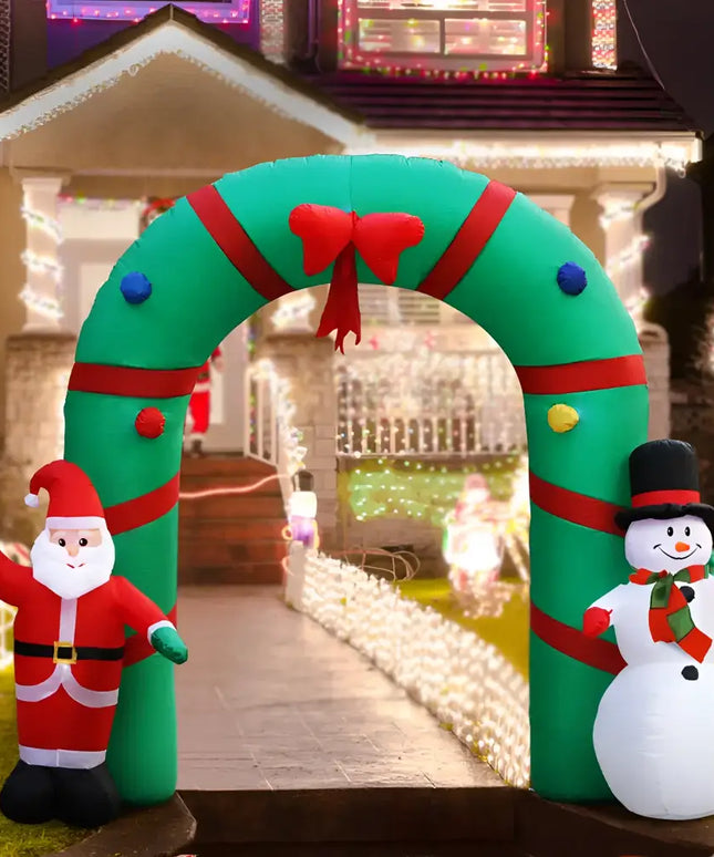Inflatable Christmas archway illuminated for festive holiday decoration display