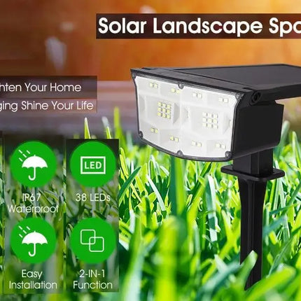 2 Pack 38 LEDs Solar Landscape Spotlights with 70deg; Adjustable Panel and IP65 Waterproof (White) Dropli, Home & Garden > Garden Lights, 2-pack-38-leds-solar-landscape-spotlights-with-70-deg