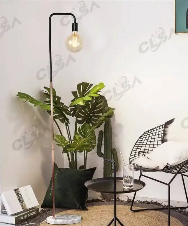 2 x Led Floor Light With Marble Base and Metal Matt Black and Copper Plating LED Vintage Globe Included-Home & Garden > Lighting-Koala Lamps and Lighting