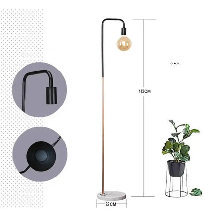 2 x Led Floor Light With Marble Base and Metal Matt Black and Copper Plating LED Vintage Globe Included-Home & Garden > Lighting-Koala Lamps and Lighting