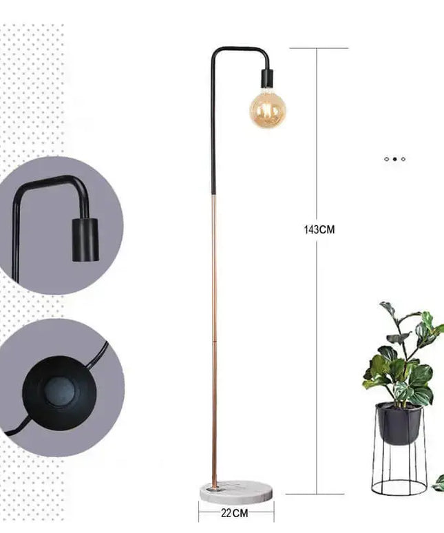 2 x Led Floor Light With Marble Base and Metal Matt Black and Copper Plating LED Vintage Globe Included-Home & Garden > Lighting-Koala Lamps and Lighting