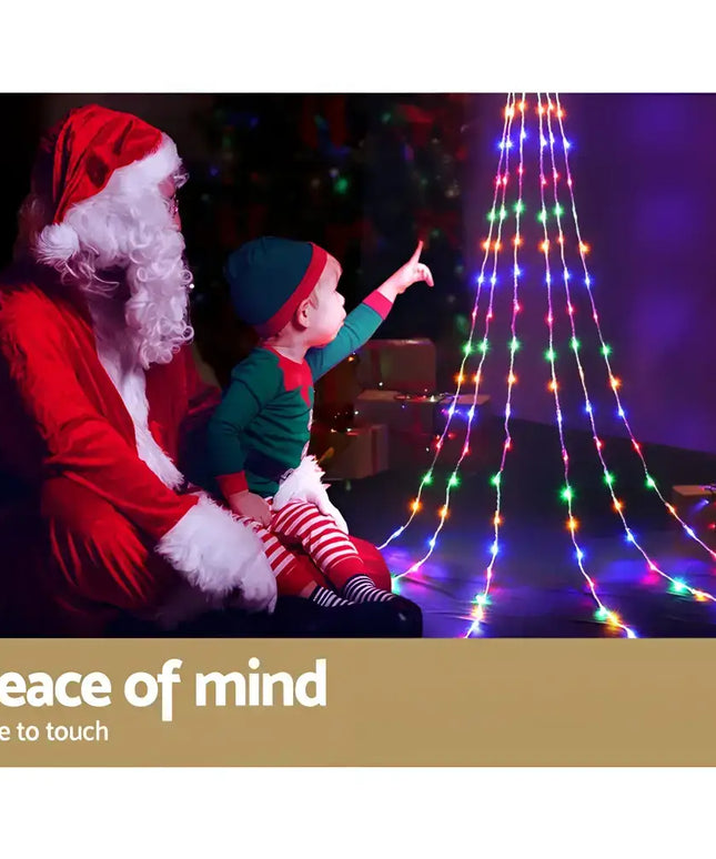 Festive Christmas light display featuring 200 LED 3M Solar String Fairy Lights Jingle Jollys