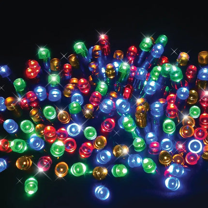 Colorful string of 200 LED flashing lights available in Cool White and two other colors