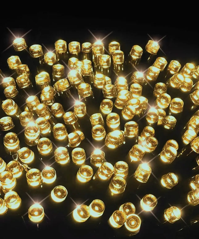 Illuminated golden LED lights from the 200 LED flashing lights product in warm white color