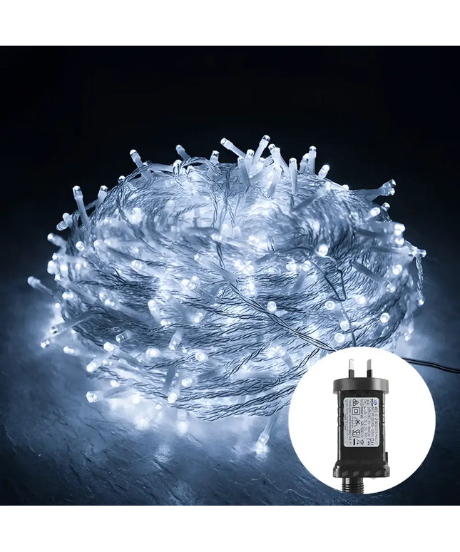 White LED fairy lights with black power adapter for Christmas decoration