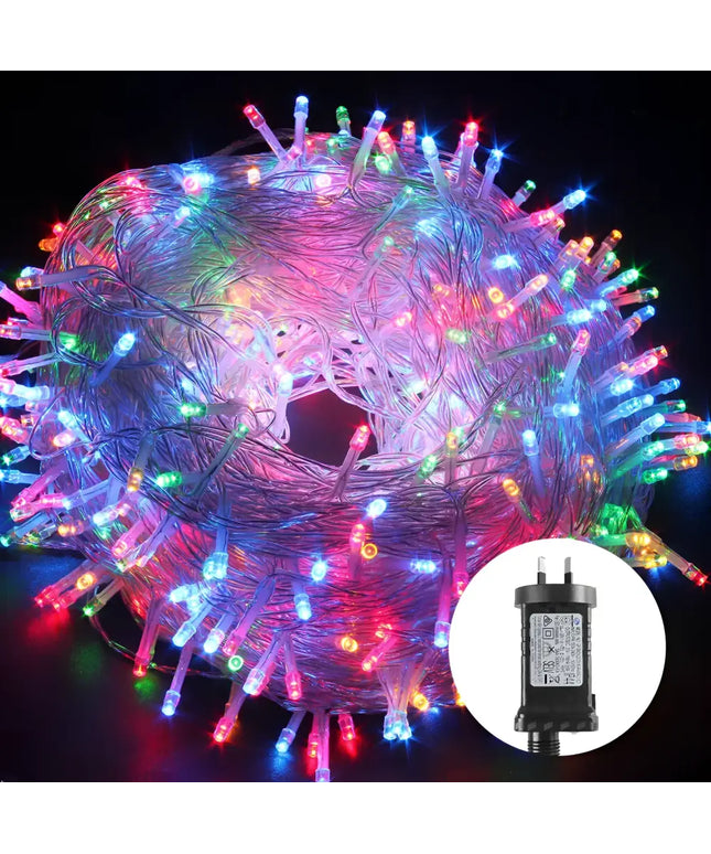 Tangled multicolored LED fairy lights with power adapter for Christmas decoration