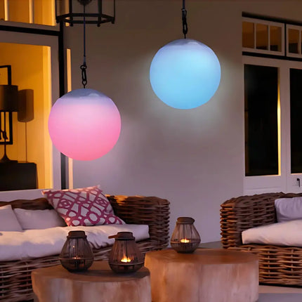 Close-up of a 20cm solar ball light showcasing durable PE plastic and modern design.