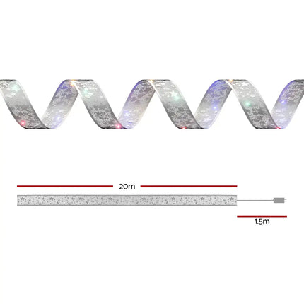 LED ribbon light with dimensions for 20M Christmas Lights Ribbon Fairy Light 200 LED Colored Jingle Jollys