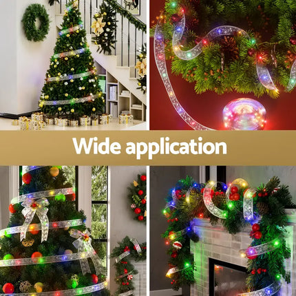 Christmas ribbon lights with 200 LED colored jingle jollys for festive decoration