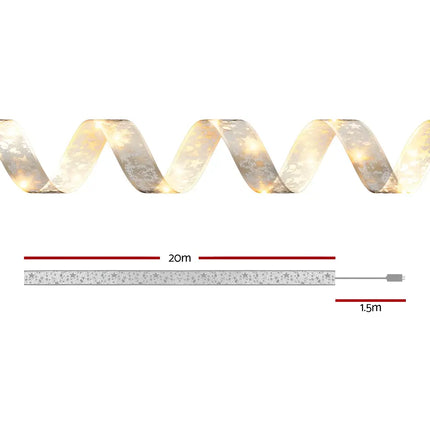 LED strip light with dimensions for 20M Christmas Lights Ribbon Fairy Light 200 LED Warm Jingle Jollys