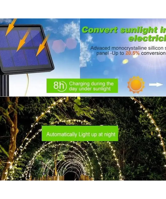 20M Multi Colour Solar Powered Outdoor Fairy Lights with 8 Lighting Modes - Home & Garden > Lighting > Outdoor Lights