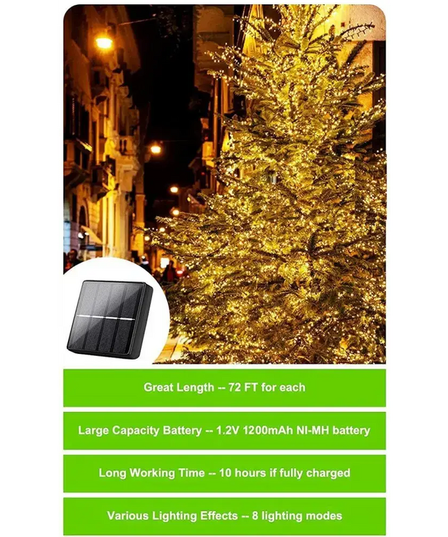 20M Multi Colour Solar Powered Outdoor Fairy Lights with 8 Lighting Modes - Home & Garden > Lighting > Outdoor Lights