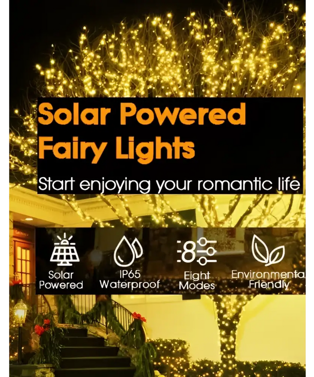 20M Solar Powered Outdoor Fairy Lights with 8 Lighting Modes - Home & Garden > Lighting > Outdoor Lights