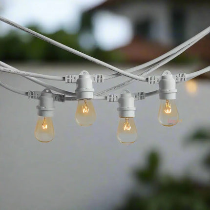 20m white festoon string lights with 20 warm white bulbs fully extended