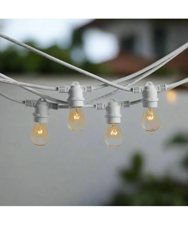 20m white festoon string lights with 20 warm white bulbs fully extended