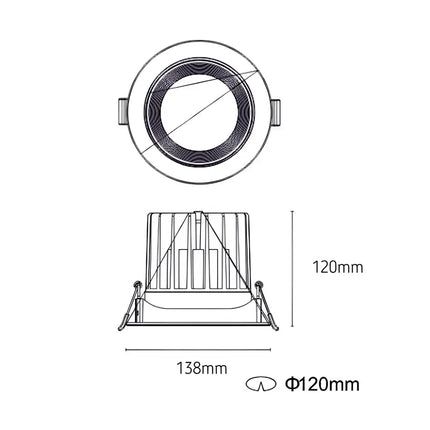 20W COB Tilt Tri Colour Dimmable LED Downlight 120mm cut out
