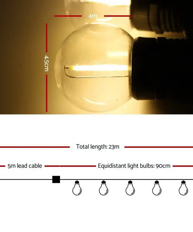 23m LED Festoon String Lights 20 G45 Bulbs Plug in Kits Dropli, Occasions > Lights, jingle-jollys-23m-led-festoon-string-lights-20-bulbs-kits-wedding-party-christmas-g45