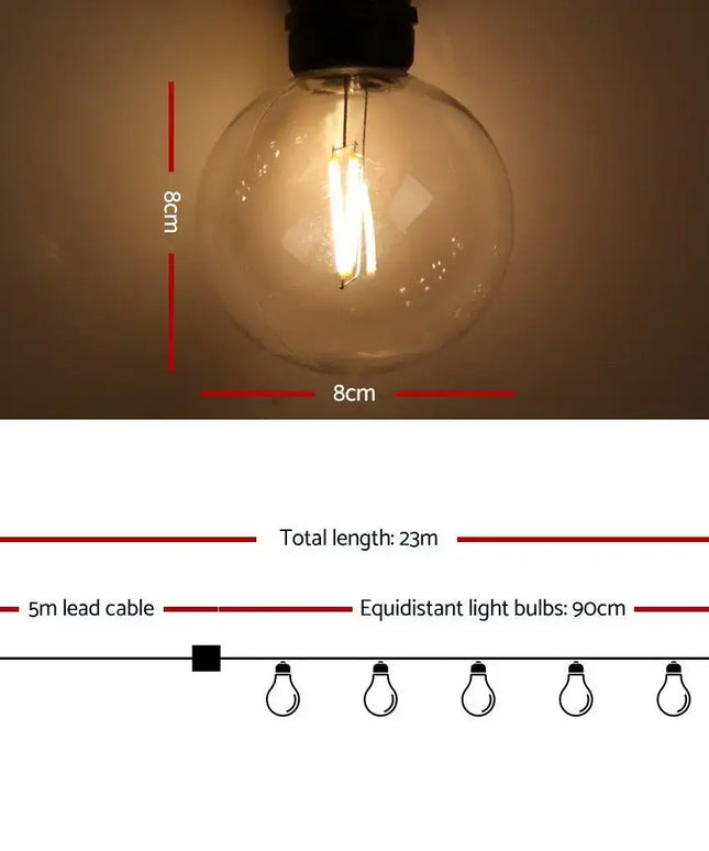 23m LED Festoon String Lights 20 G80 Bulbs Plug in Kits Dropli, Occasions > Lights, jingle-jollys-23m-led-festoon-string-lights-20-bulbs-kits-wedding-party-christmas-g80
