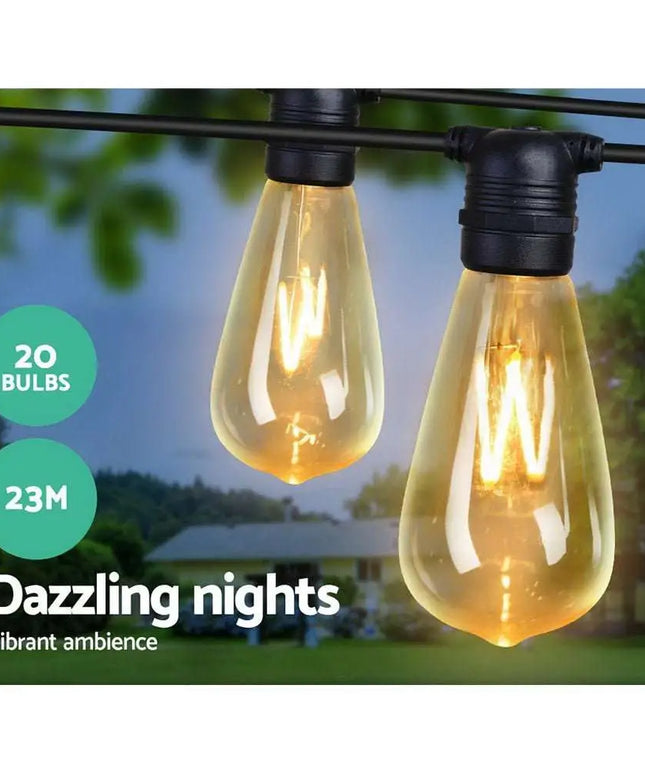 23m LED Festoon String Lights 20 ST64 Bulbs Plug in Kits Dropli, Occasions > Lights, jingle-jollys-23m-led-festoon-string-lights-20-bulbs-kits-wedding-party-christmas-st64