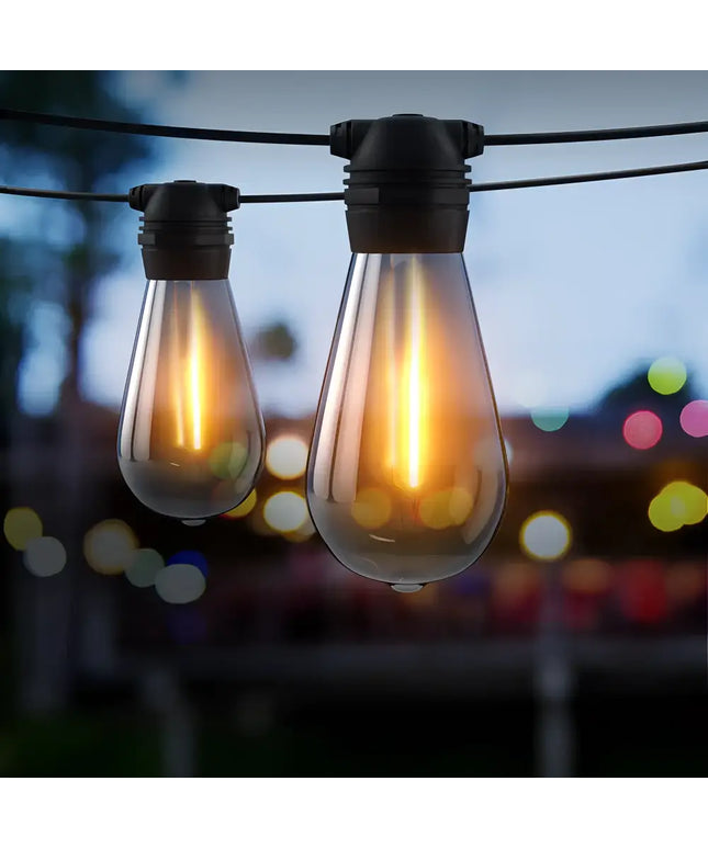 Hanging string lights in an outdoor setting for festive illumination with solar power