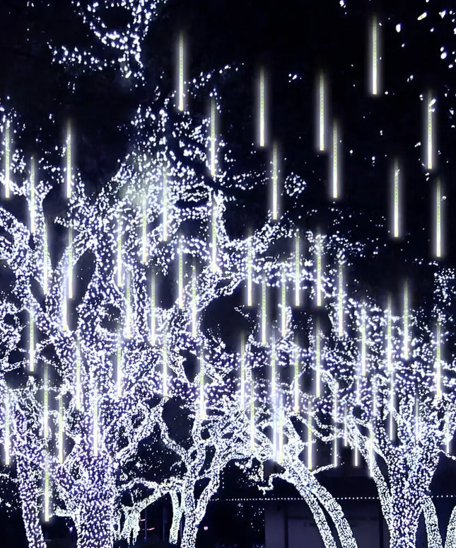 Illuminated meteor shower rain string lights for outdoor Christmas decor at 30CM cool white