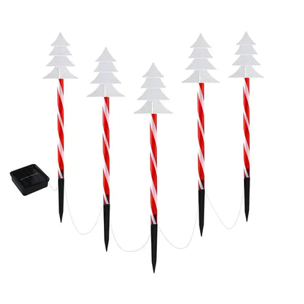 Solar-powered Christmas tree pathway lights enhancing garden decor during the holiday season