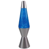 Blue Glitter Lava Lamp – A retro motion lamp with shimmering blue glitter and a silver base.